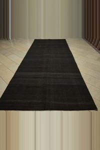 Dark Brown Natural Goat Hair Woven Turkish Kilim Rug 6x14 176,416 - Goat Hair Rug $i