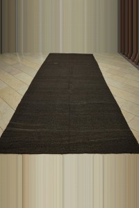 Dark Brown Organic Goat Hair Woven Kilim Rug 6x13 Feet 177,405 - Goat Hair Rug $i
