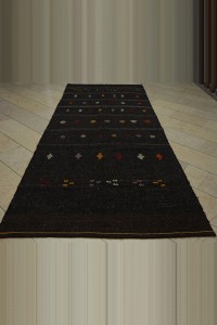Dark Brown Turkish Kilim Rug 5x12 Feet 154,357 - Goat Hair Rug $i