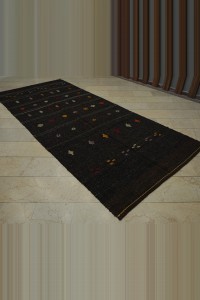Dark Brown Turkish Kilim Rug 5x12 Feet 154,357 - Goat Hair Rug $i