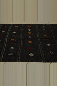 Dark Brown Turkish Kilim Rug 5x12 Feet 154,357 - Goat Hair Rug $i