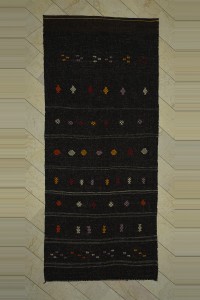 Dark Brown Turkish Kilim Rug 5x12 Feet  154,357 - Goat Hair Rug  $i