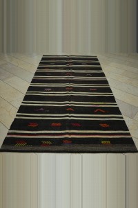 Dark Brown White Turkish Kilim Rug 5x10 Feet 154,310 - Goat Hair Rug $i