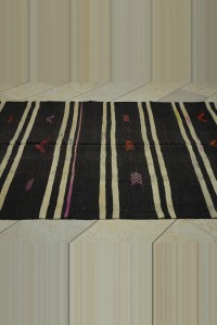 Dark Brown White Turkish Kilim Rug 5x10 Feet 154,310 - Goat Hair Rug $i