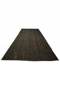 Dark Gray Vintage Flat Weave Kilim Rug 7x13 Feet 214,393 - Grey Turkish Rug  $i