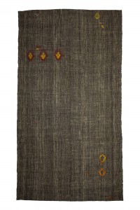 Grey Turkish Rug Dark Gray Vintage Flat Weave Kilim Rug 7x13 Feet 214,393