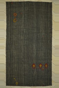 Goat Hair Rug Dark Gray Vintage Flat Weave Kilim Rug 7x13 Feet 214,393