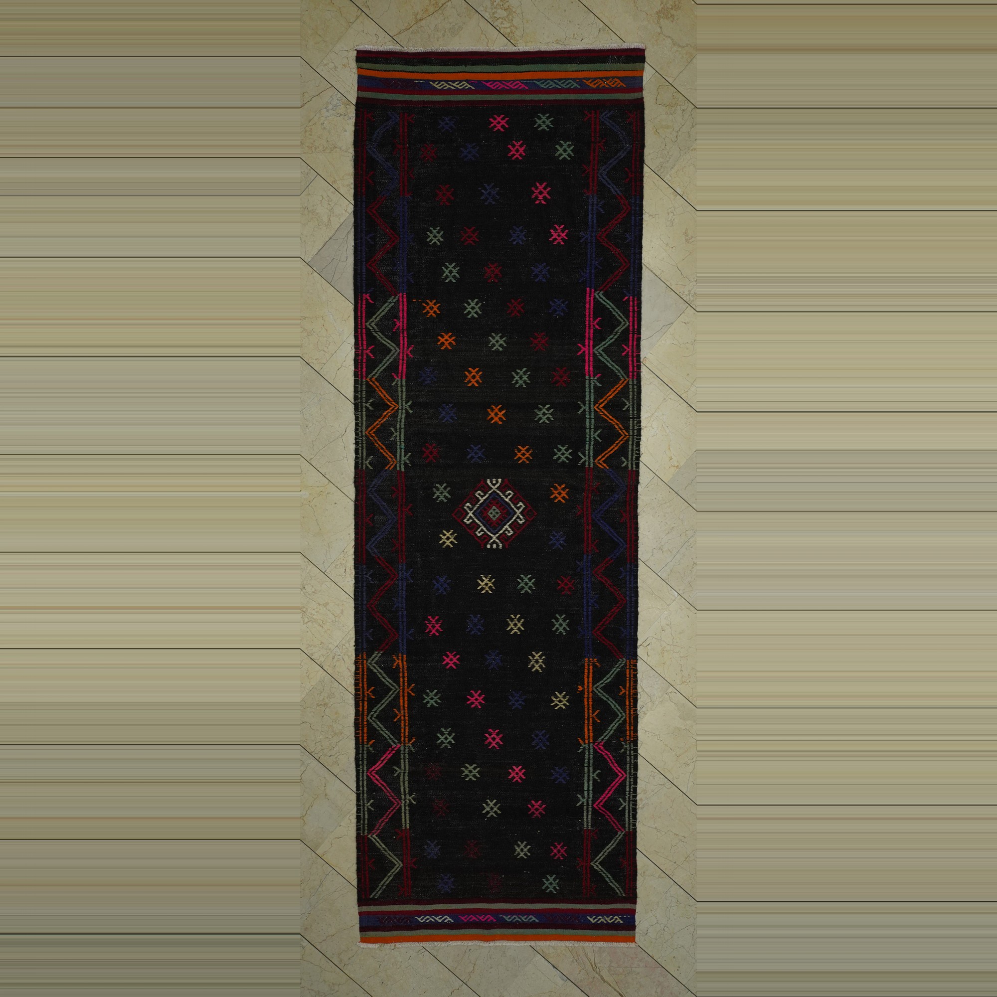 Embrodiery Kilim Rug Runner 4x12 Feet 119,370 - Turkish Rug Runner