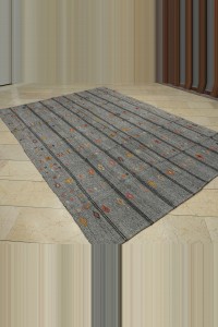 Embroidered Gray Kilim Rug 7x10 Feet 208,296 - Grey Turkish Rug  $i