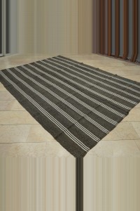 Faded Black And White Turkish Kilim Rug 7x10 Feet 223,315 - Grey Turkish Rug  $i