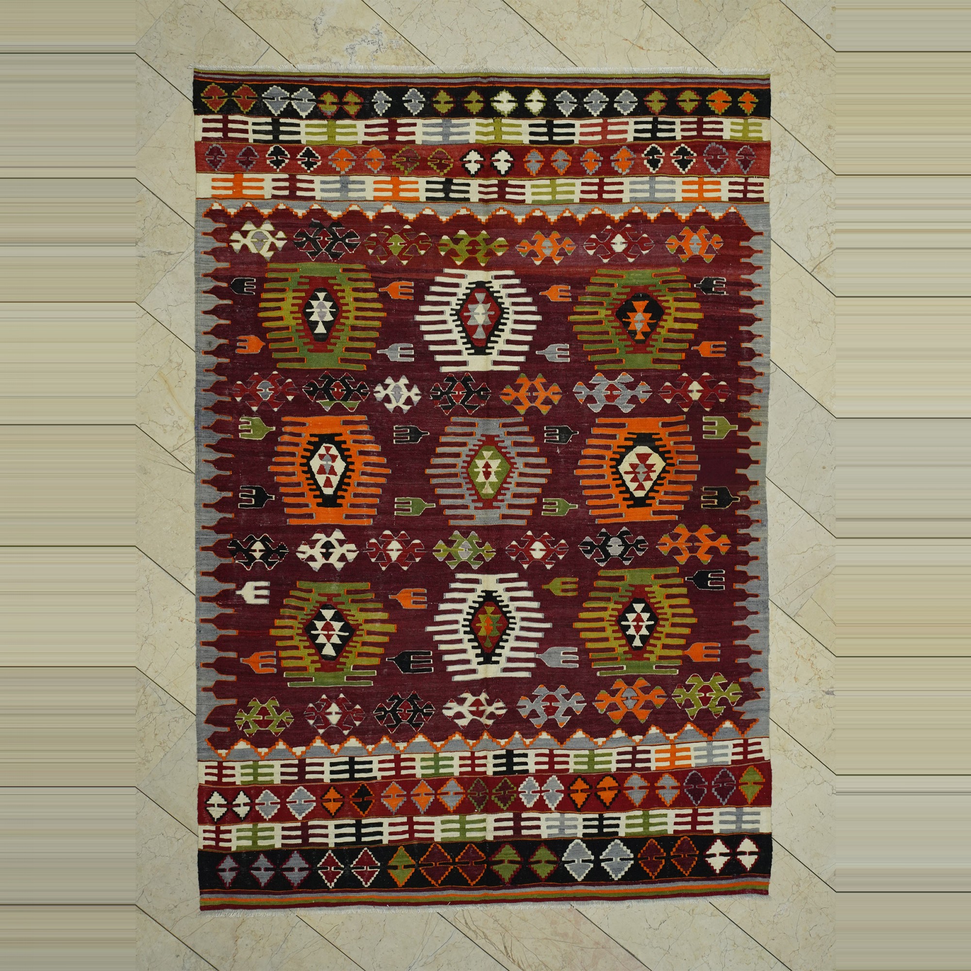 Flat Weave Old Afyon Dazkiri Kilim Rug 6x9 Feet 190,279 - Turkish Kilim Rug
