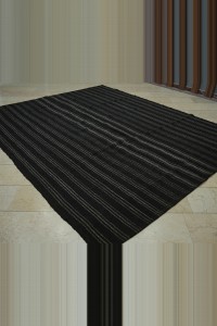 Gray And Black Turkish Flat Weave Goat Hair Kilim Rug 8x10 244,304 - Goat Hair Rug $i
