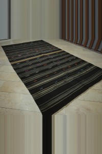 Gray And Brown Striped Turkish Kilim Rug 7x12 206,369 - Goat Hair Rug $i