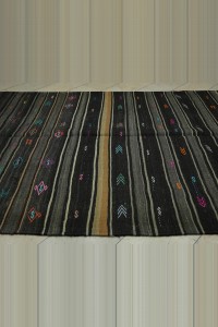 Gray And Brown Striped Turkish Kilim Rug 7x12 206,369 - Goat Hair Rug $i