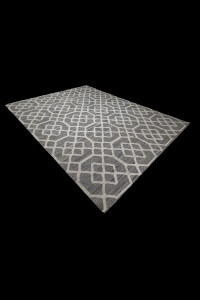 Gray And White Modern Pattern Turkish Kilim Rug 8x10 Feet  243,302 - Turkish Hemp Rug  $i