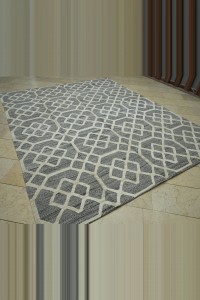Gray And White Modern Pattern Turkish Kilim Rug 8x10 Feet  243,302 - Grey Turkish Rug  $i