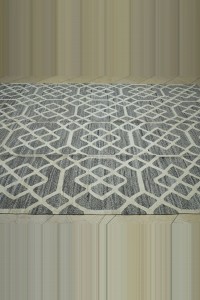 Gray And White Modern Pattern Turkish Kilim Rug 8x10 Feet  243,302 - Grey Turkish Rug  $i