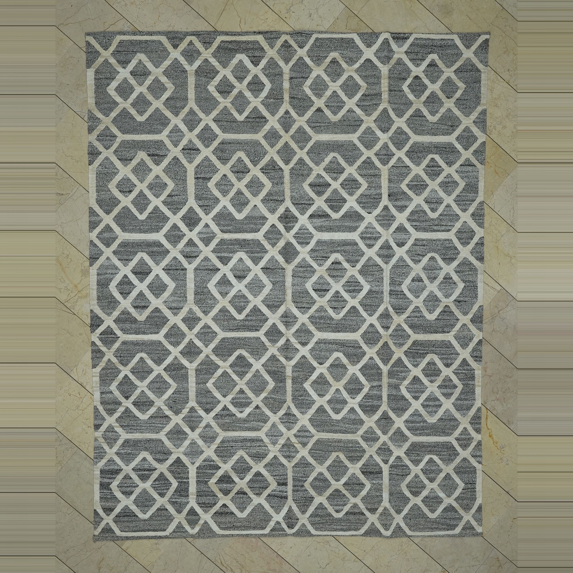 Gray And White Modern Pattern Turkish Kilim Rug 8x10 Feet  243,302 - Grey Turkish Rug