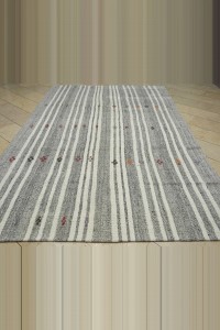 Gray And White Turkish Kilim Rug 7x12 Feet 227,358 - Grey Turkish Rug $i