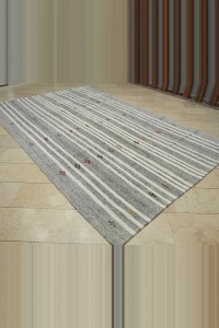 Gray And White Turkish Kilim Rug 7x12 Feet 227,358 - Grey Turkish Rug $i