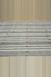 Gray And White Turkish Kilim Rug 7x12 Feet 227,358 - Grey Turkish Rug $i