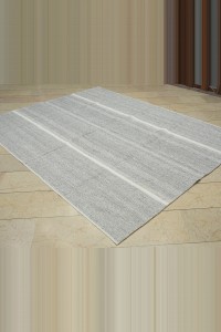 Gray And White Turkish Kilim Rug 7x9 Feet 214x272 - Grey Turkish Rug $i