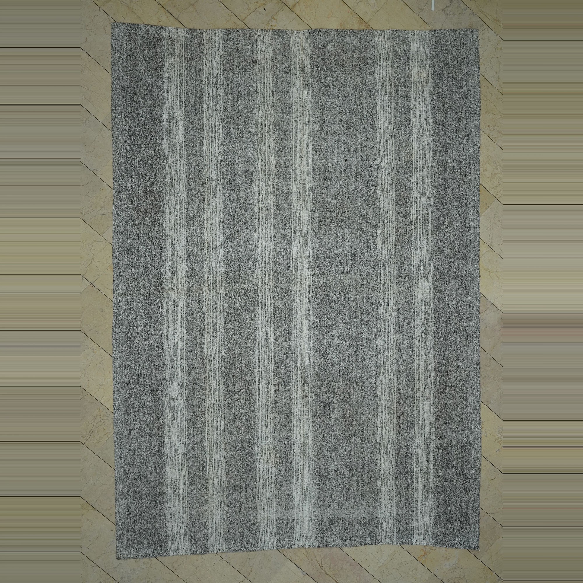 Gray And White Turkish Kilim Rug 9x13 Feet 270,392 - Grey Turkish Rug