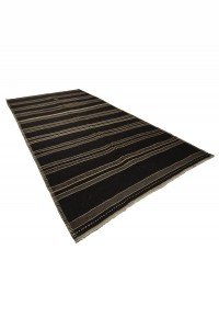 Gray Striped Black Turkish Kilim rug 7x12 Feet  218,362 - Goat Hair Rug  $i