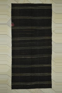 Gray Striped Dark Brown Turkish Kilim Rug 5x11 Feet  157,332 - Goat Hair Rug  $i