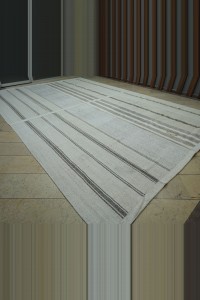 Gray Striped White Turkish Cotton Kilim Rug 11x16 Feet 326,498 - Grey Turkish Rug $i