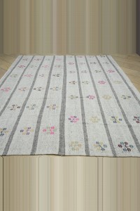 Gray White Flat weave Kilim Rug 9x11 Feet 260,321 - Grey Turkish Rug $i