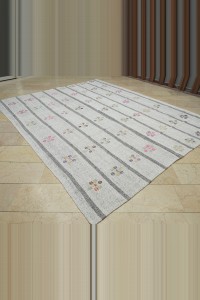 Gray White Flat weave Kilim Rug 9x11 Feet 260,321 - Grey Turkish Rug $i