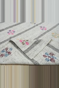 Gray White Flat weave Kilim Rug 9x11 Feet 260,321 - Grey Turkish Rug $i