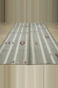 Gray White Striped Kilim Rug 7x11 Feet  204,345 - Grey Turkish Rug  $i