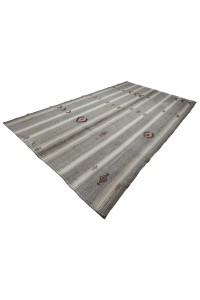 Gray White Striped Kilim Rug 7x11 Feet  204,345 - Grey Turkish Rug  $i