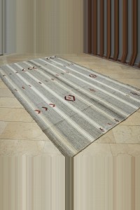 Gray White Striped Kilim Rug 7x11 Feet  204,345 - Grey Turkish Rug  $i