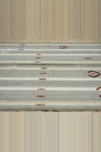Gray White Striped Kilim Rug 7x11 Feet  204,345 - Grey Turkish Rug  $i