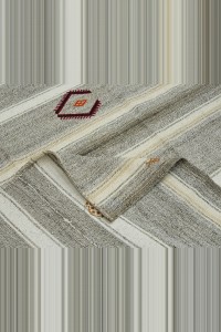 Gray White Striped Kilim Rug 7x11 Feet  204,345 - Grey Turkish Rug  $i
