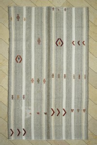 Grey Turkish Rug Gray White Striped Kilim Rug 7x11 Feet  204,345