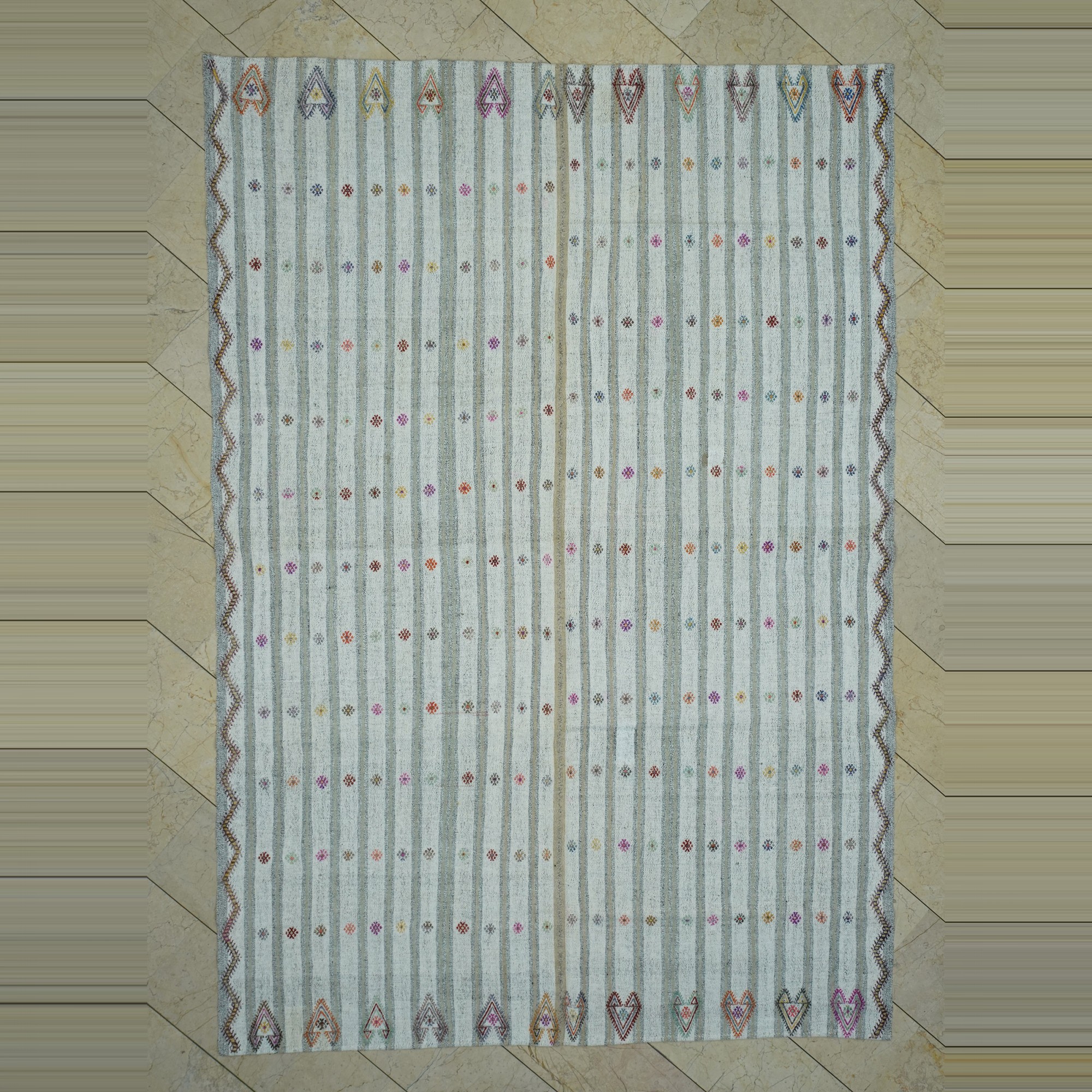 Gray White Turkish Kilim rug 7x10 Feet  215,315 - Grey Turkish Rug