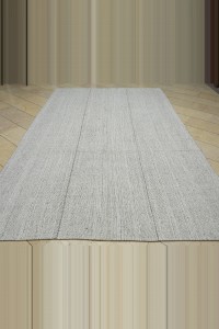 Grayish White Flat Weave Kilim Rug 7x12 Feet 216,356 - Grey Turkish Rug $i
