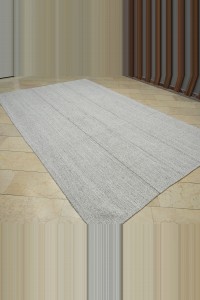 Grayish White Flat Weave Kilim Rug 7x12 Feet 216,356 - Grey Turkish Rug $i