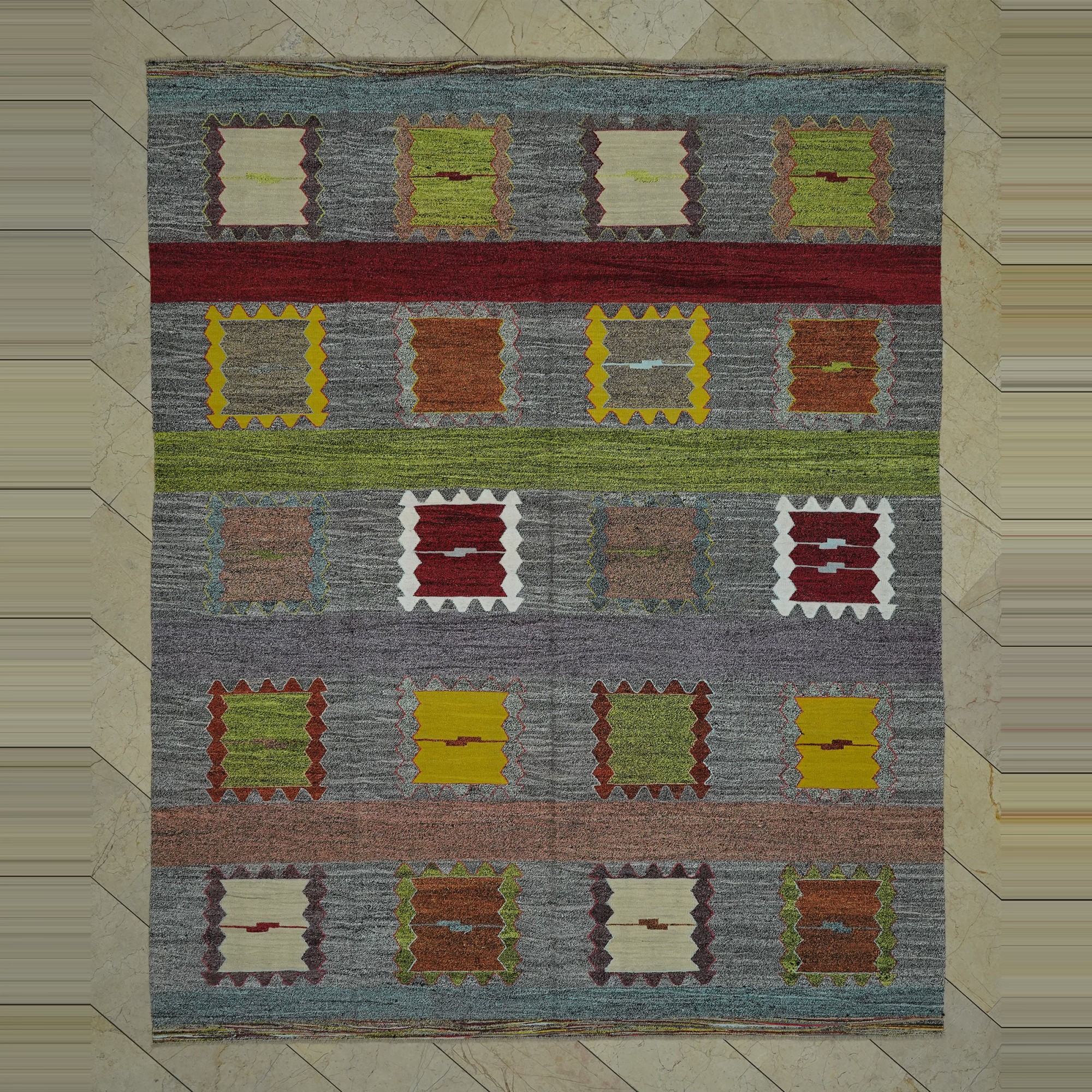 Green Gray Modern Turkish Kilim Rug 8x10 Feet 250,308 - Grey Turkish Rug