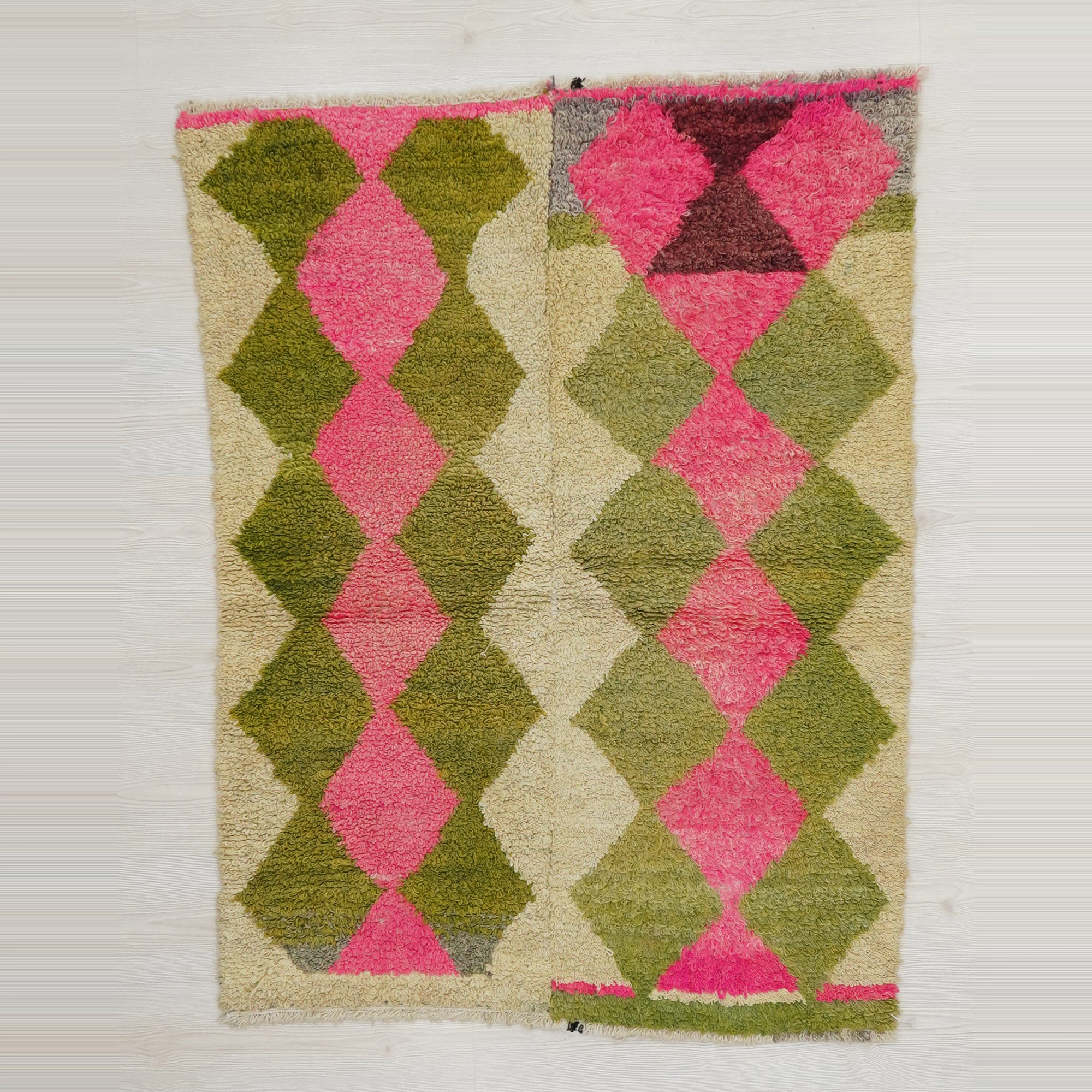 Green Pink Konya Ceki Tulu Rug 107,146 - Turkish Kilim Rug