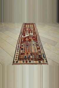 Horse And Human Pattern Kilim Rug Runner 3x11 90,325 - Turkish Rug Runner  $i