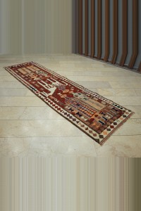 Horse And Human Pattern Kilim Rug Runner 3x11 90,325 - Turkish Rug Runner  $i