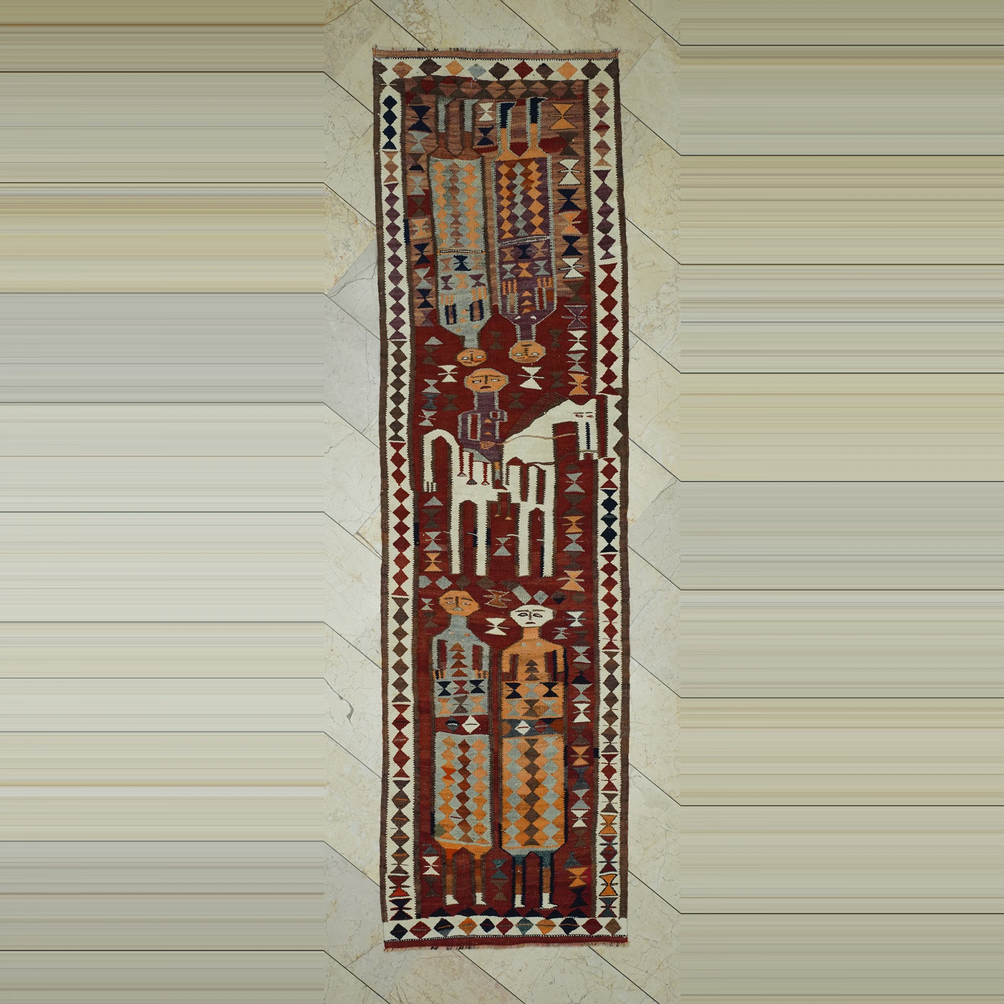 Horse And Human Pattern Kilim Rug Runner 3x11 90,325 - Turkish Rug Runner