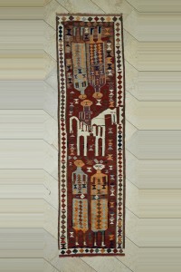 Turkish Rug Runner Horse And Human Pattern Kilim Rug Runner 3x11 90,325