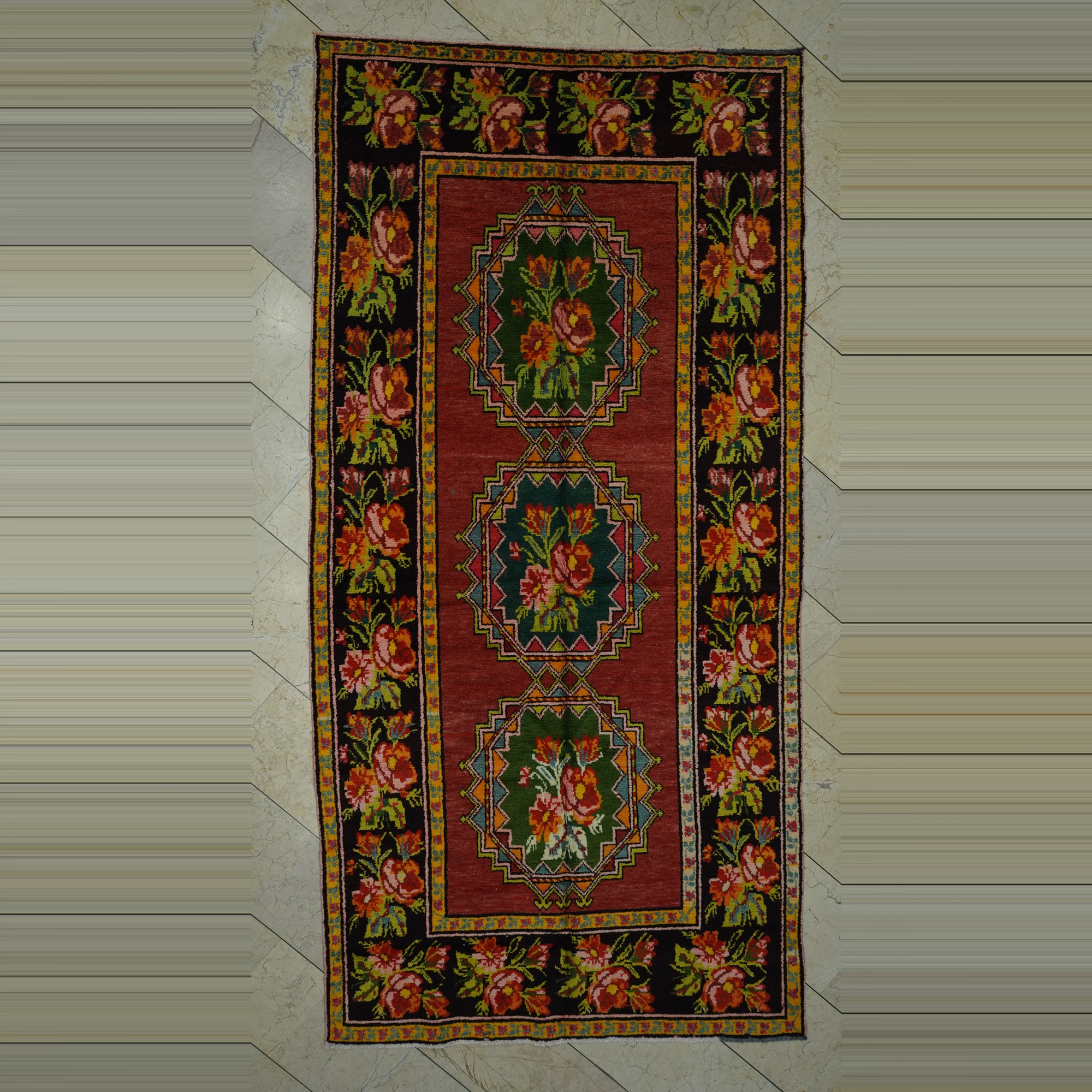 Karabağ Primitive Antique Carpet Rug 5x10 150,298 - Turkish Carpet Rug
