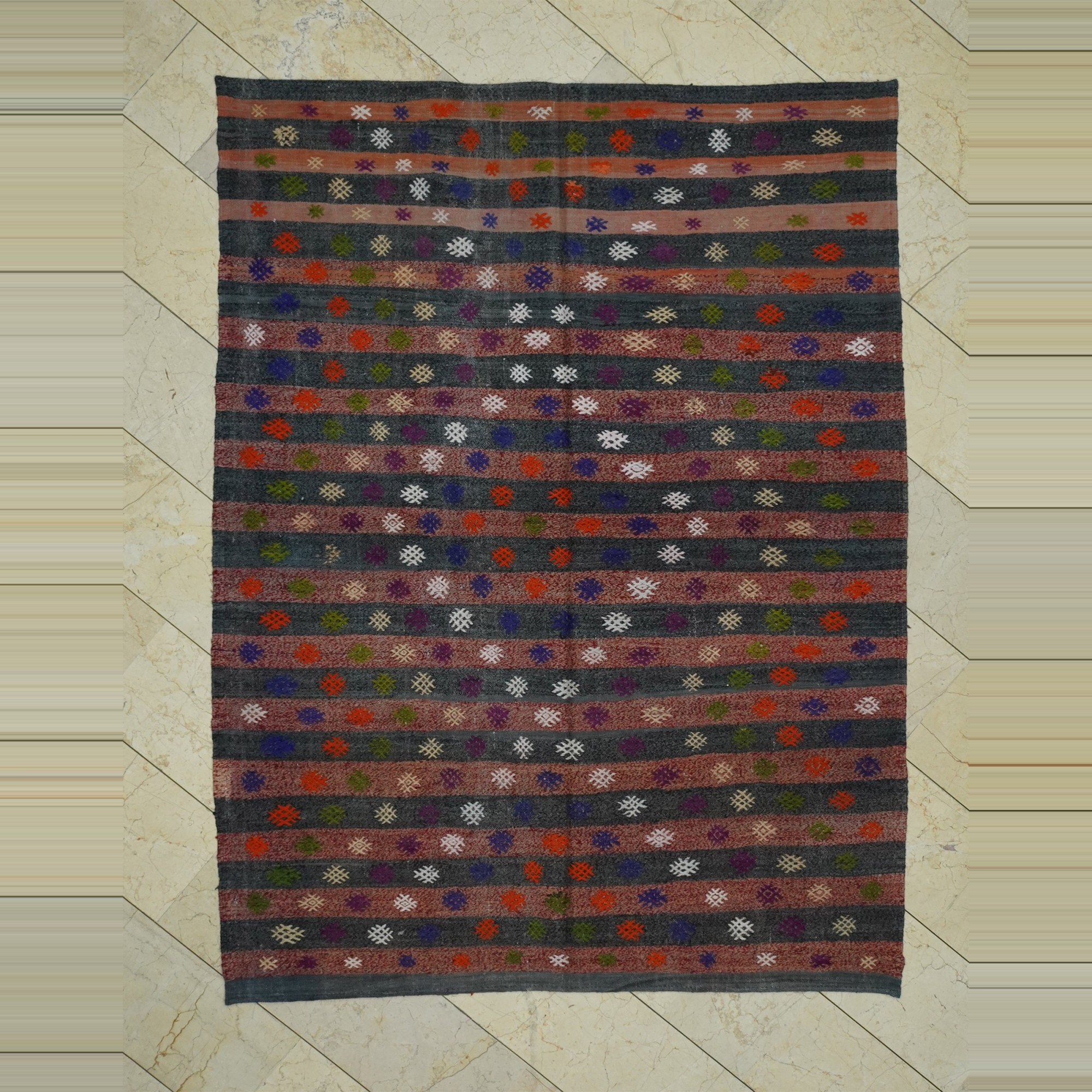 Khaki Red Kilim Rug 6x8 Feet 175,236 - Turkish Kilim Rug